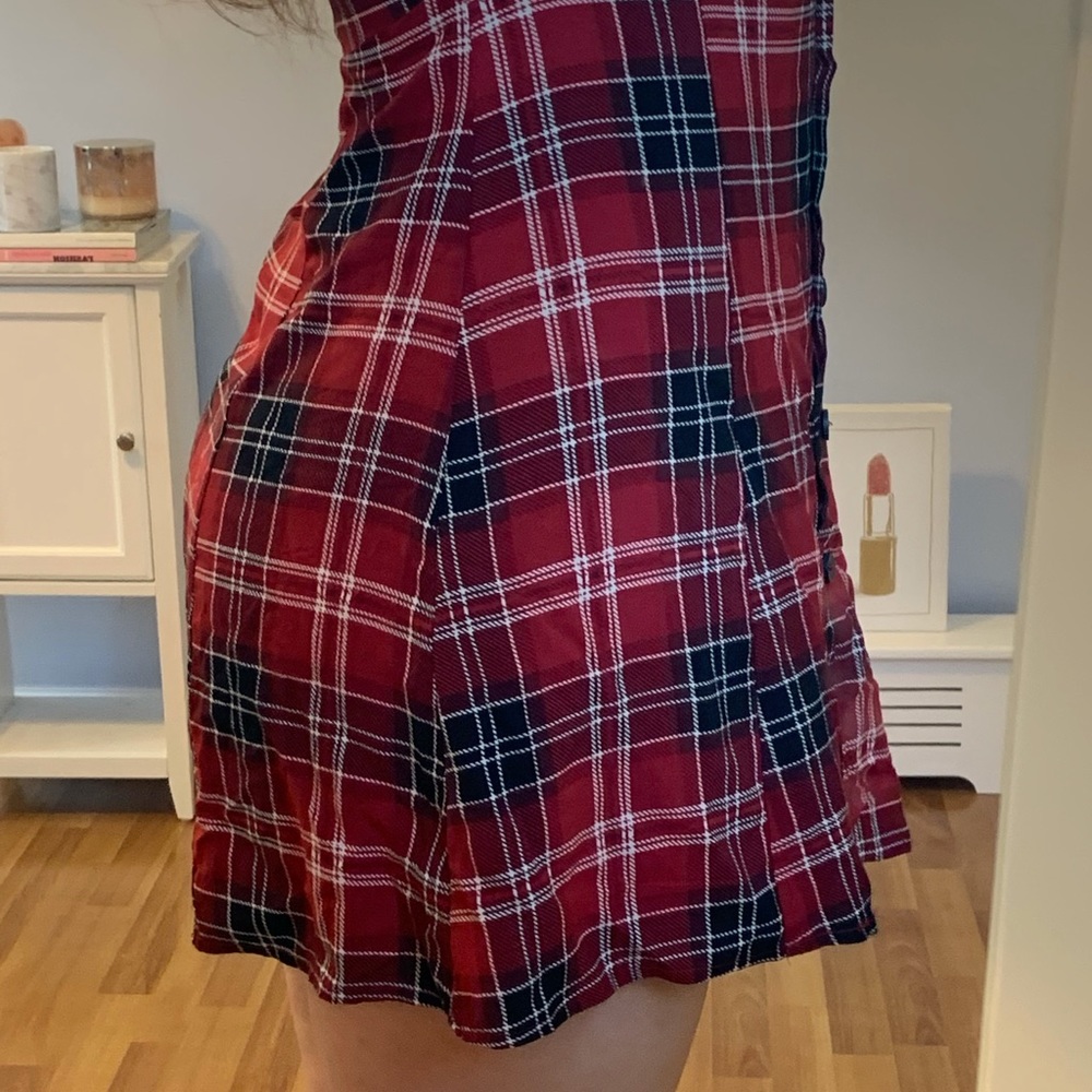 Chic Button Up Red Plaid Dress
